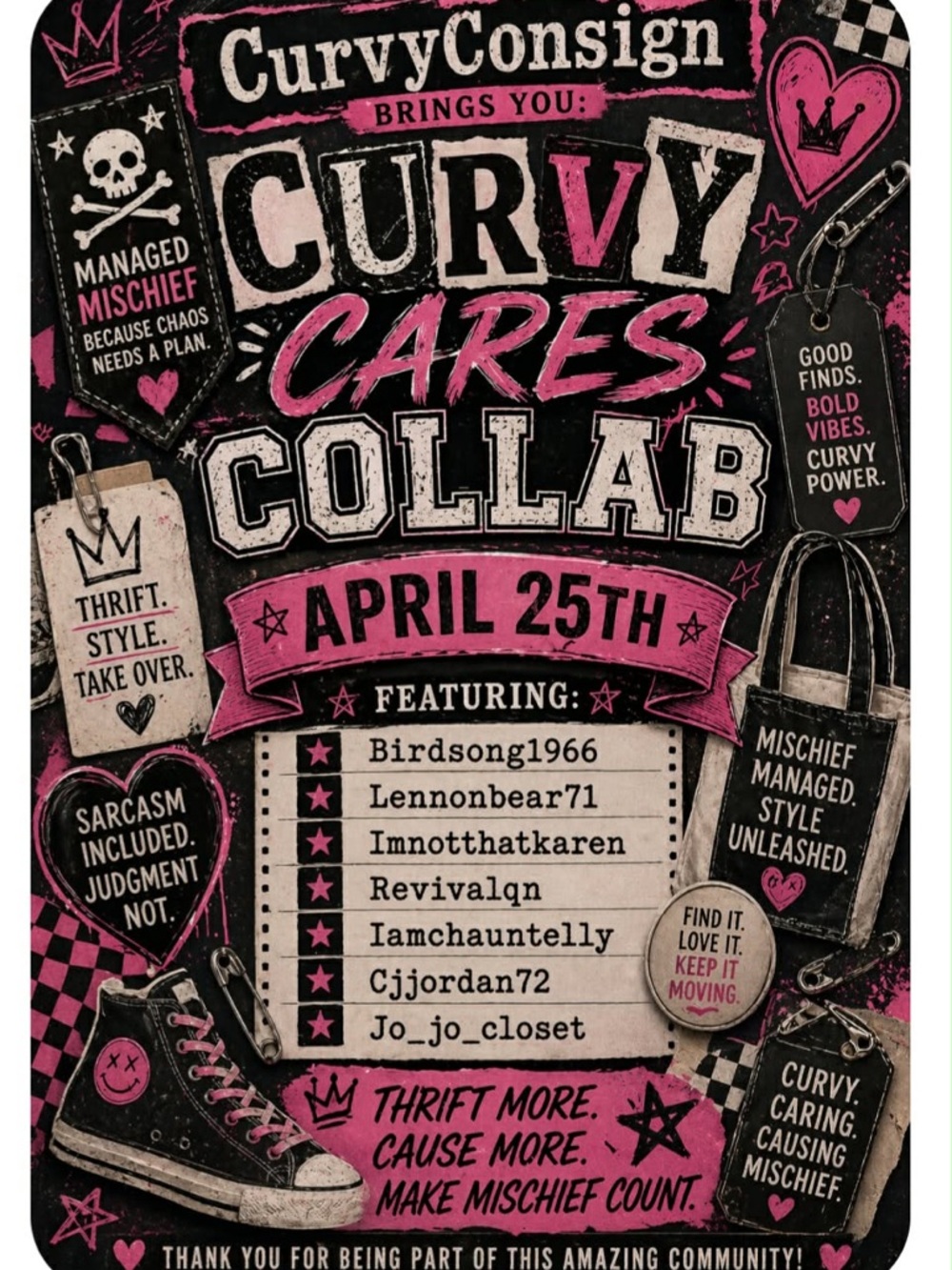 'Curvy Cares Collab' Event Poster - Pink & Black